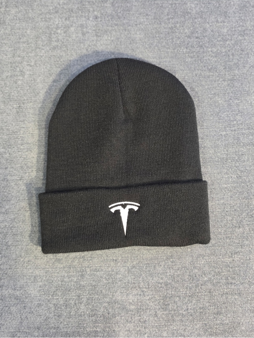 Tesla Black Knit Beanie Hat Embroidered Logo Cuffed Winter Cap Unisex One Size